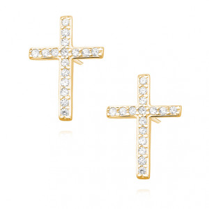 Cercei cruce argint placat cu aur galben cu pietre DiAmanti Z1336E_G-DIA (Argint 925‰ 1 g.)